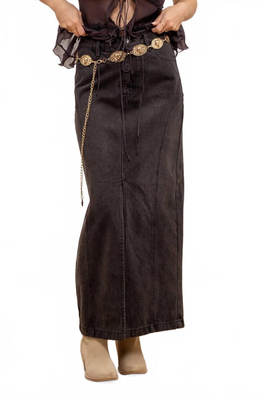 NEW BLU PEPPER long pencil skirt in black denim